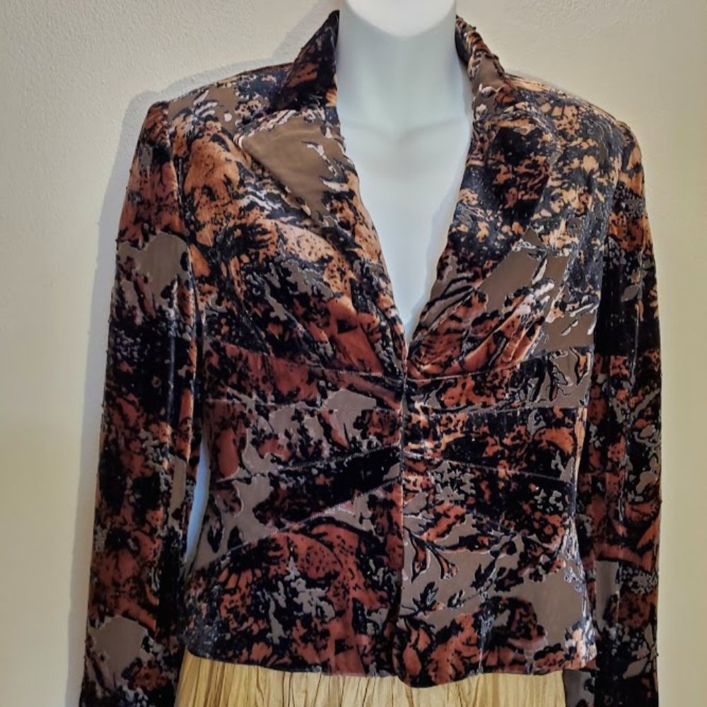 Brown & Black Beaded Velvet Fitted Jacket